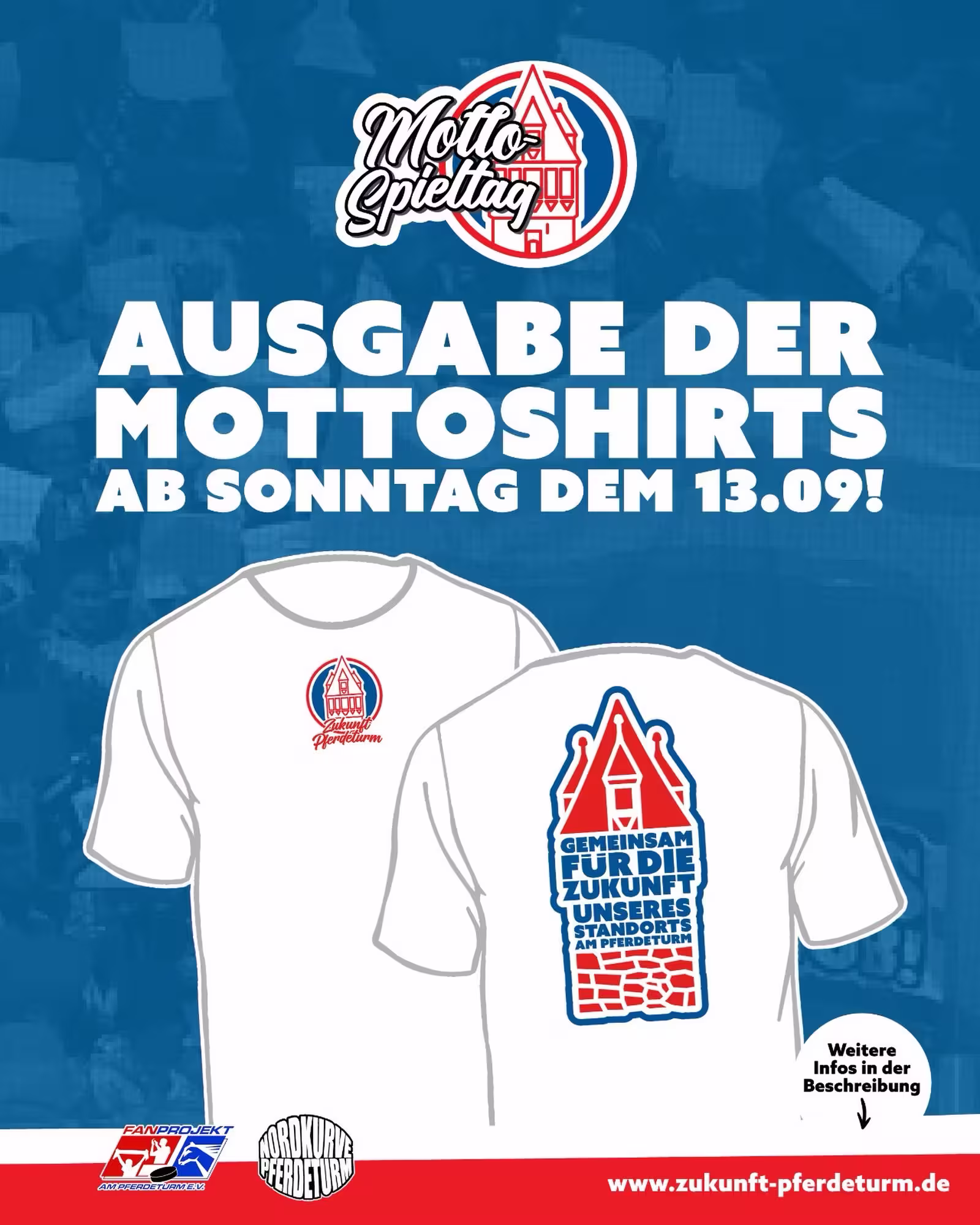 Endlich sind die Shirts für unseren Mottospieltag am 25. September bei uns eingetroffen. Entsprechend kann die Ausgabe wie bereits angekündigt beim kommenden Heimspiel gegen Herford am 13. September beginnen!